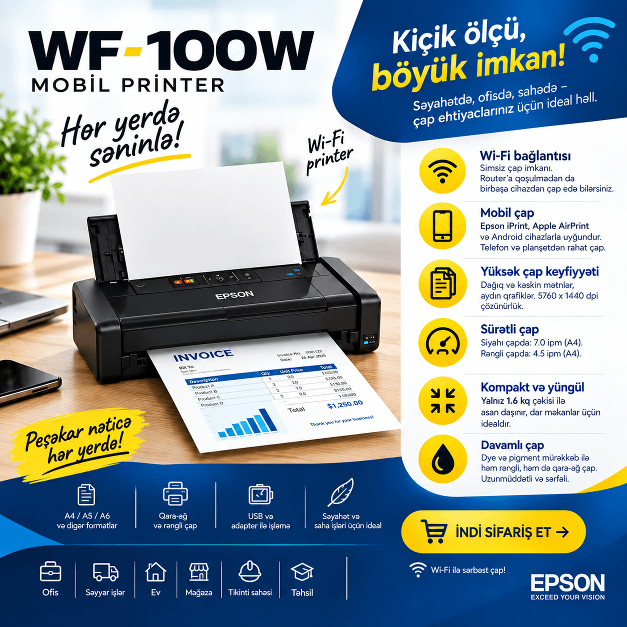 Epson printer WF-100W, şəkil 1