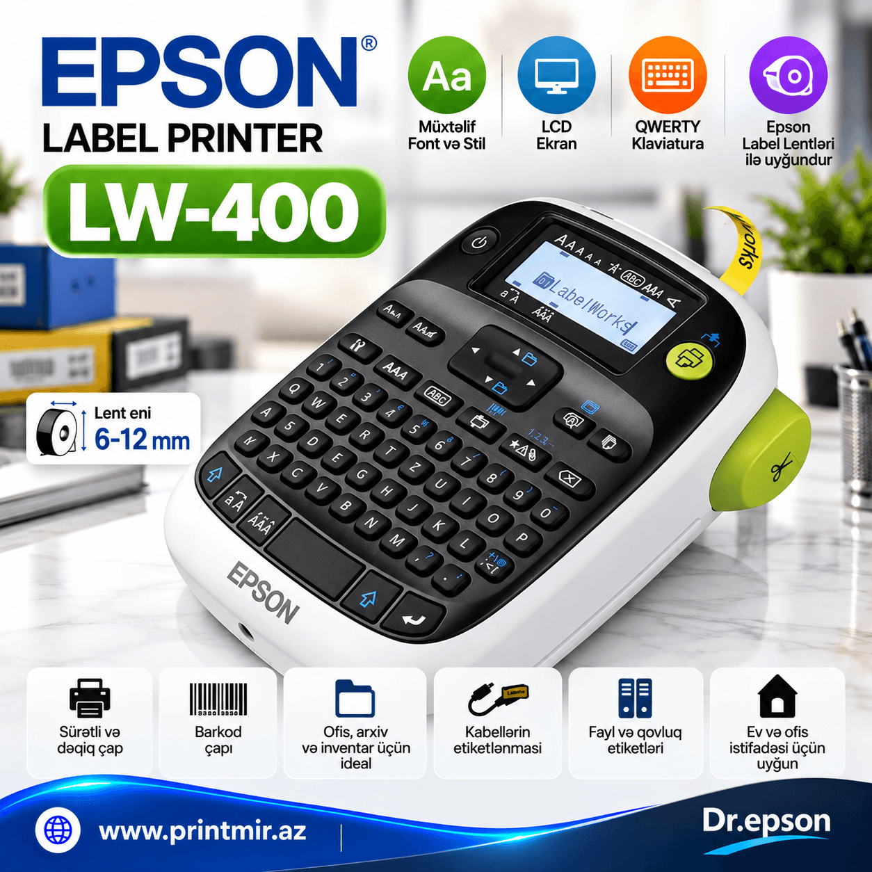 Epson LabelWorks LW-400 Label Printer, şəkil 1