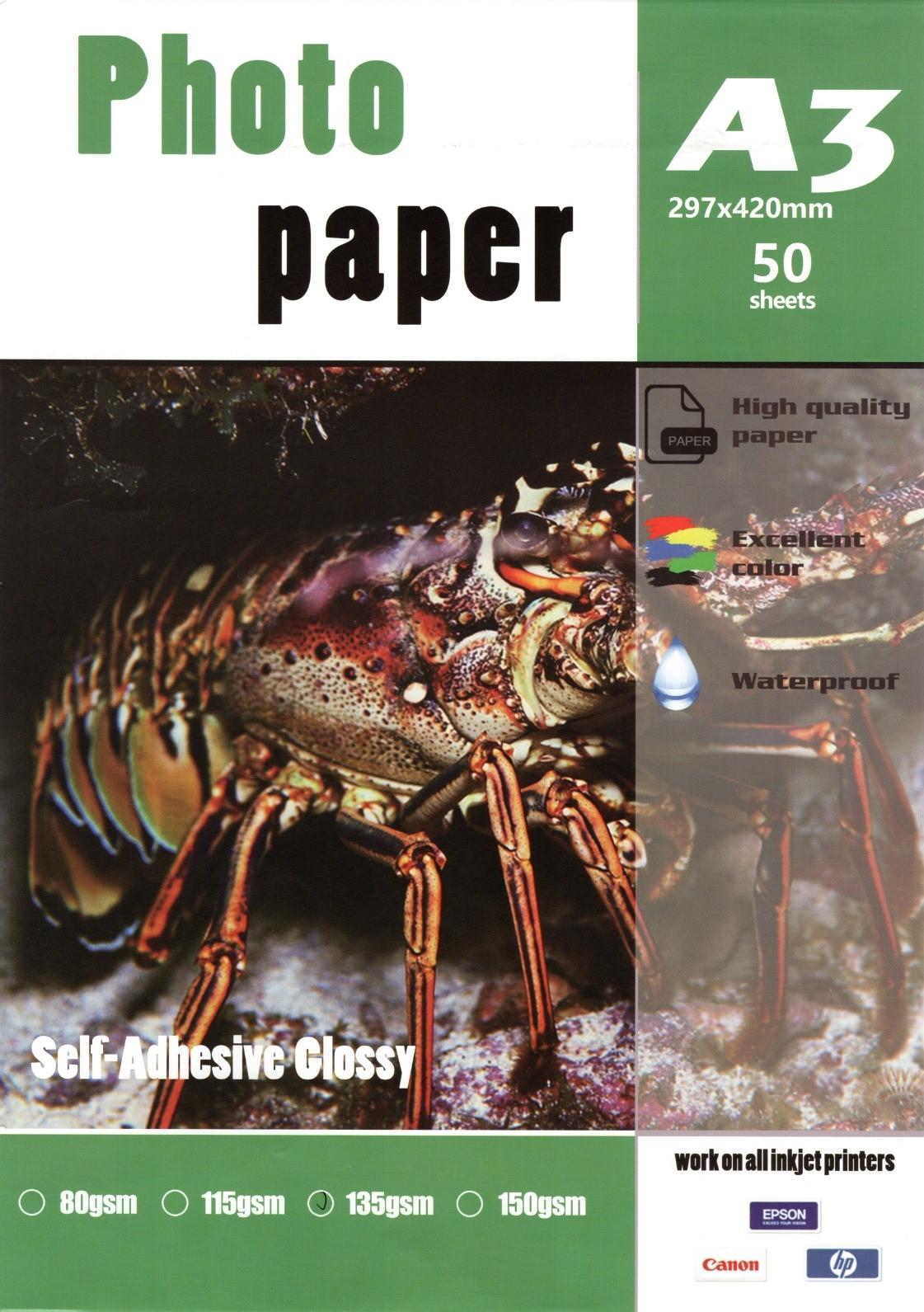 A3 - 135gsm glossy sticker photo paper, şəkil 1